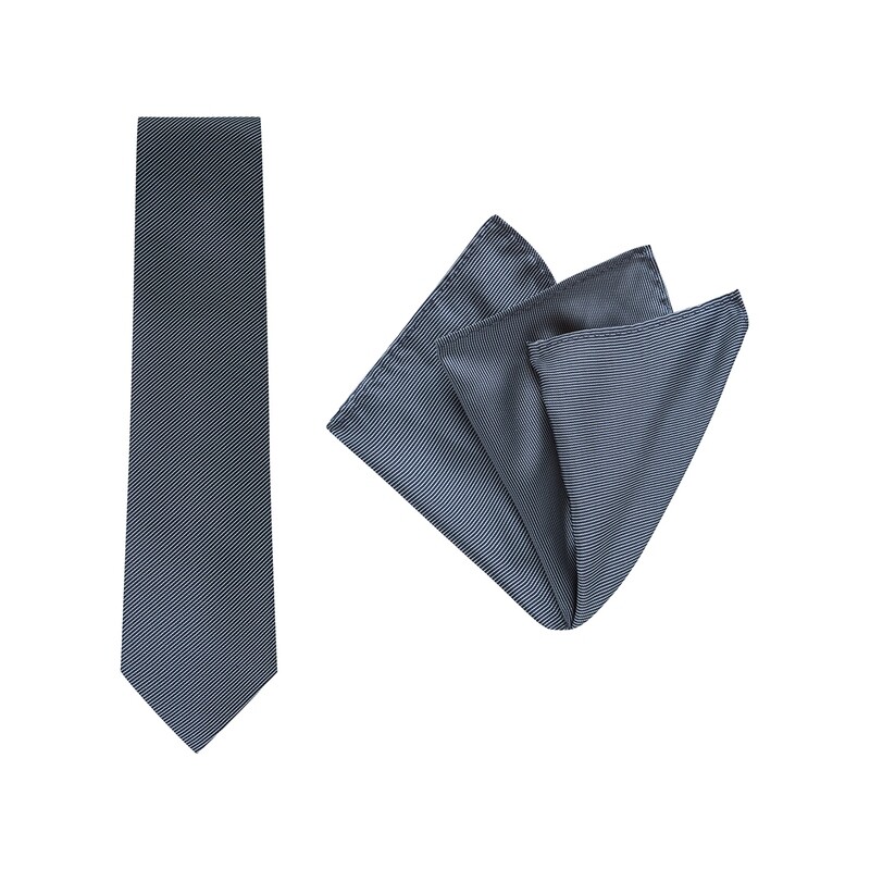 Tie + Pocket Square Set, Pinstripe, Navy
