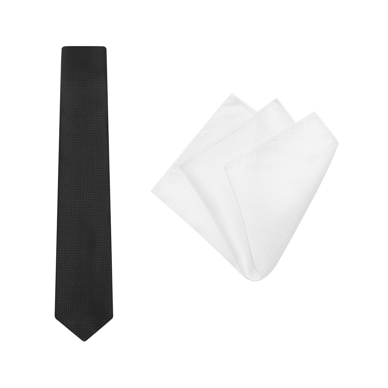 Tie + Pocket Square Set, Wedding, Black/White