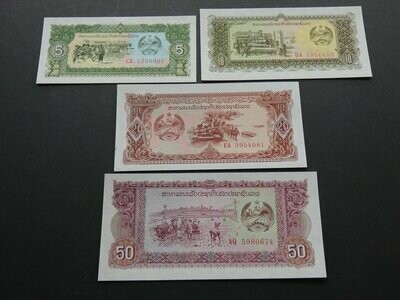 Lao, 5, 10, 20 & 50 Kip, ND(1979), replacements, set of 4.