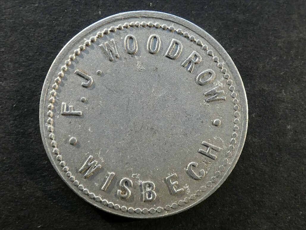 Value-stated check, Cambridgeshire, Wisbech, F.J. Woodrow, 5 Shillings