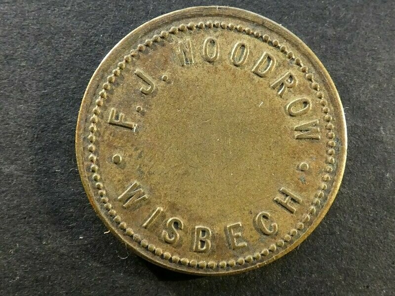Value-stated check, Cambridgeshire, Wisbech, F.J. Woodrow, 1d