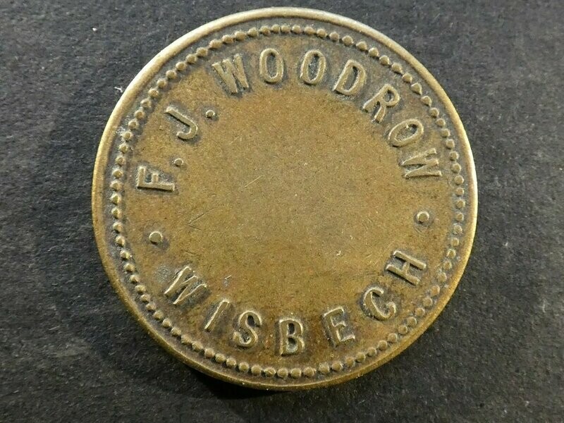 Value-stated check, Cambridgeshire, Wisbech, F.J. Woodrow, 2d