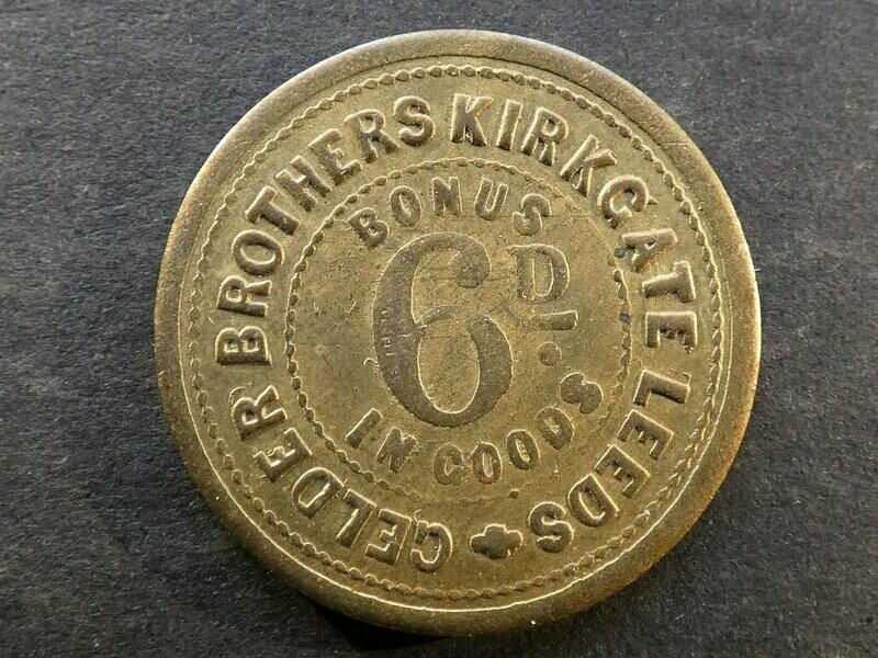 Value-stated check, Yorkshire, Leeds, Gelder Brothers, 6d