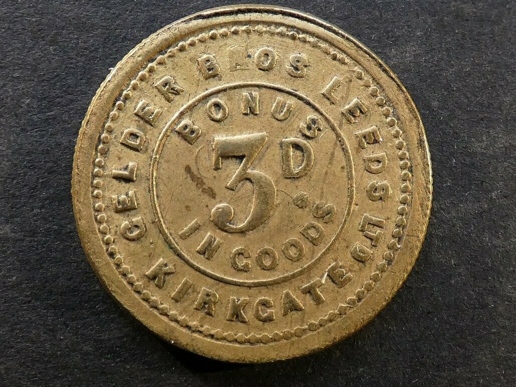 Value-stated check, Yorkshire, Leeds, Gelder Brothers, 3d