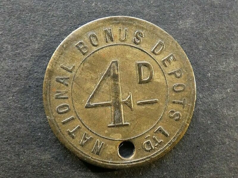 Value-stated check, National Bonus Depots Ltd, 4d