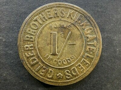 Value-stated check, Yorkshire, Leeds, Gelder Brothers, 1 Shilling