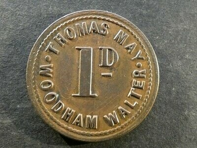 Fruit-picker's token, Essex, Woodham Walter, Thomas May, 1d