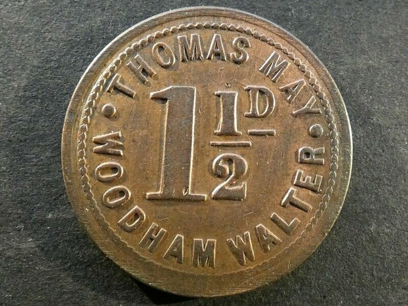 Fruit-picker's token, Essex, Woodham Walter, Thomas May, 1½d