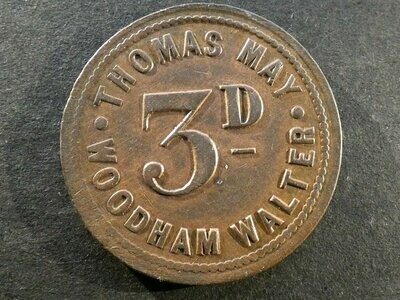 Fruit-picker's token, Essex, Woodham Walter, Thomas May, 3d