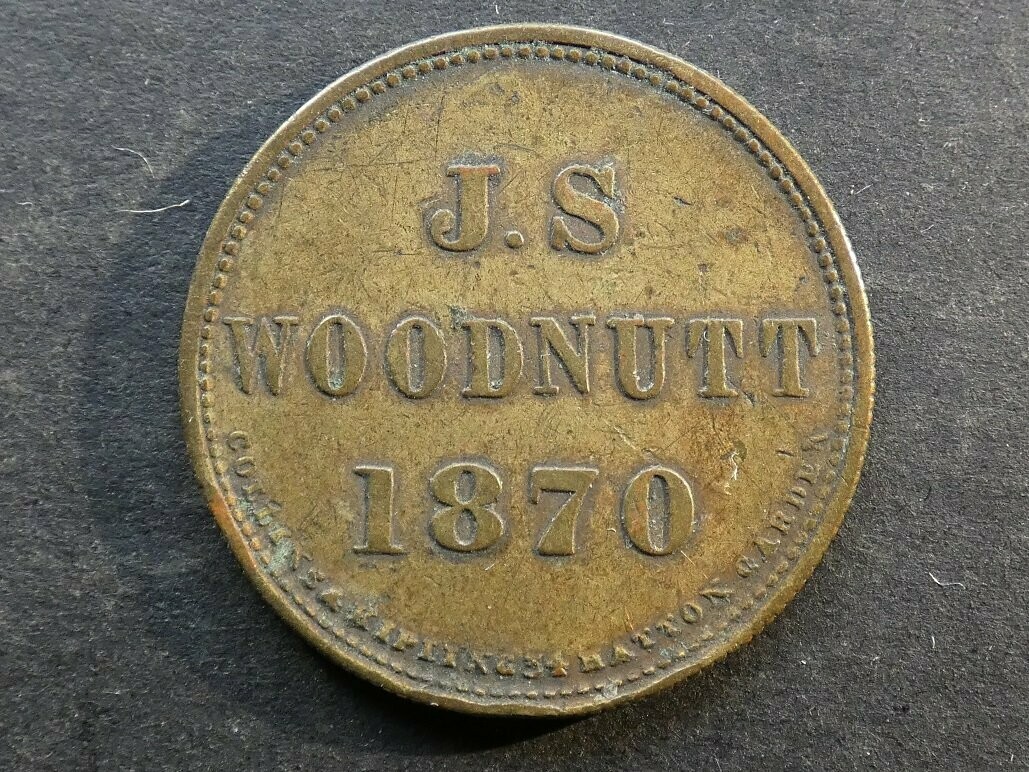 Market token, Spitalfields, J.S. Woodnutt, 1870, 1 Shilling