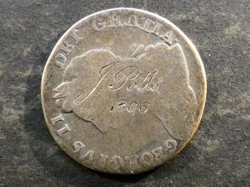 Engraved, Shilling, 1734, love token.