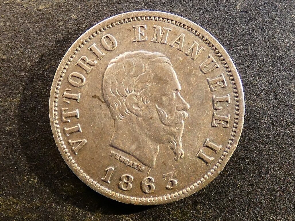Italy, 50 Centesimi, 1863 M-BN, shield