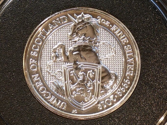 £5, Queen's Beasts - The Unicorn of Scotland, 2018, 2oz silver bullion.