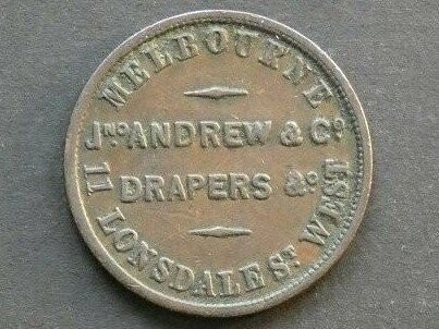 Australia, ½d token, Victoria, 1862, Jno Andrew & Co, Melbourne