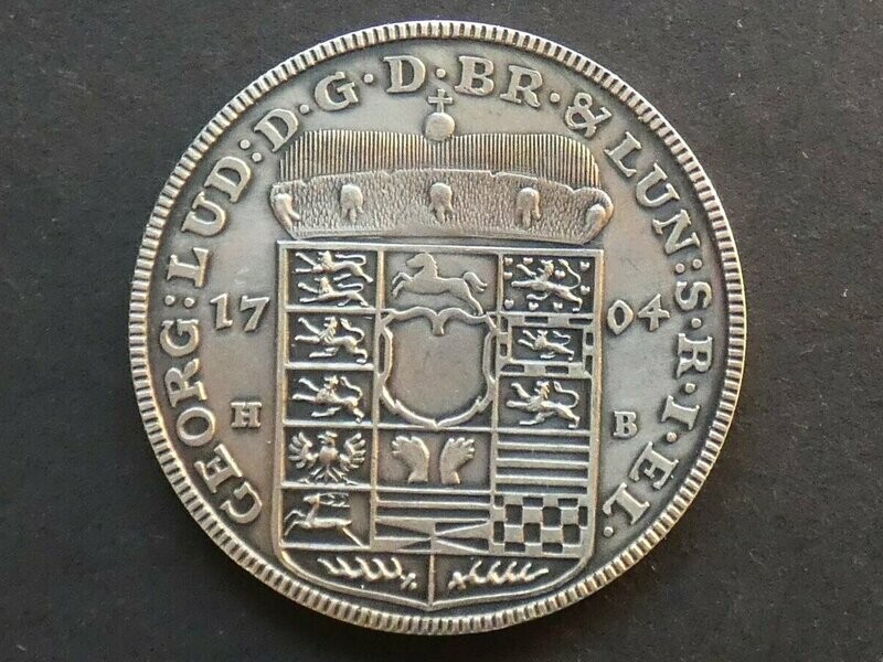 German States, Brunswick-Luneberg-Calenberg-Hannover, 1 Thaler, 1704HB, modern reproduction in silver.