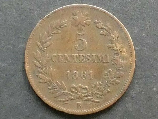 Italy, 5 Centesimi, 1861B