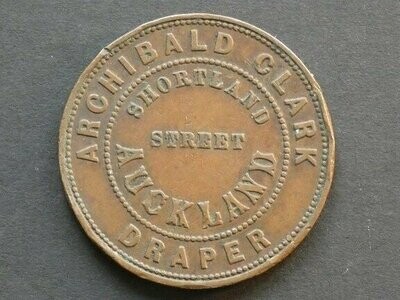 New Zealand, 1d token, Auckland, 1857, Archibald Clark