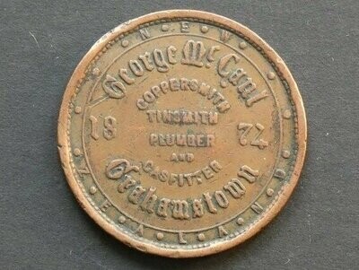 New Zealand, 1d token, Grahamstown, 1874, George McCaul
