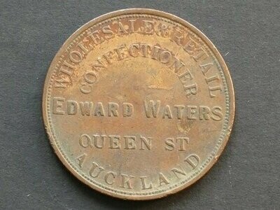 New Zealand, 1d token, Auckland, ND(1873), Edward Waters