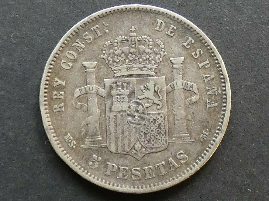 Spain, 5 Pesetas, 1885(86) MS-M