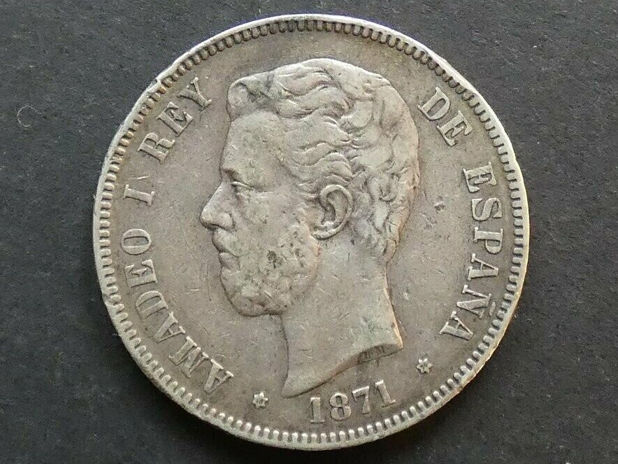 Spain, 5 Pesetas, 1871(74) DE-M