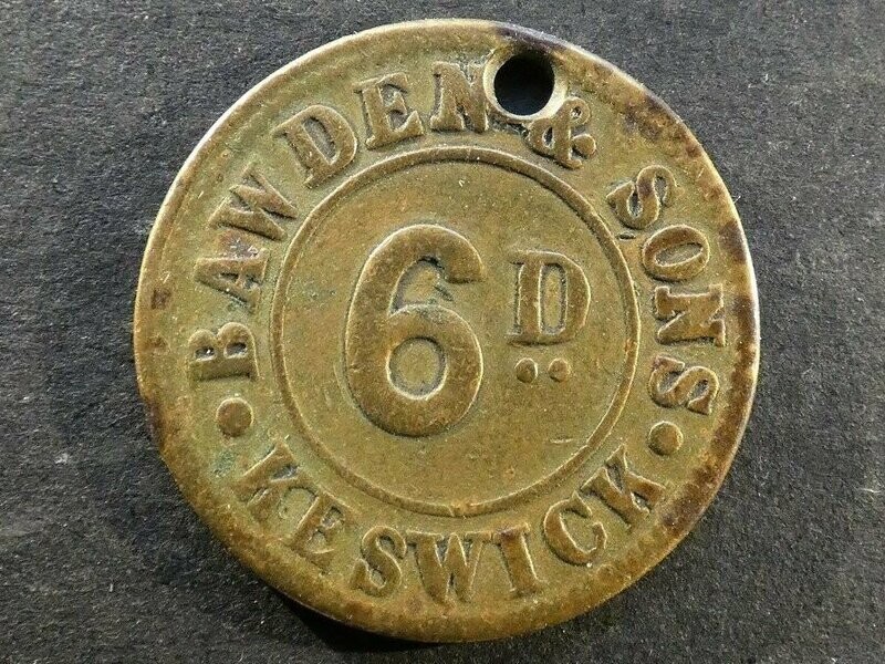 Value-stated check, Cumbria, Keswick, Bawden & Sons, 6d