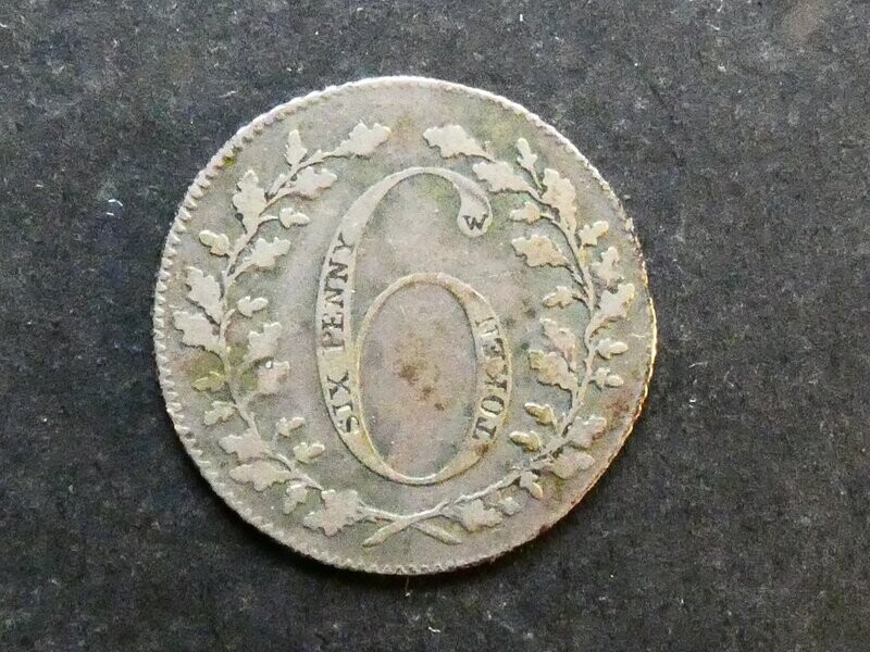 19th Century Sixpence, non-local, Britannia seated on cannon, Davis-14
