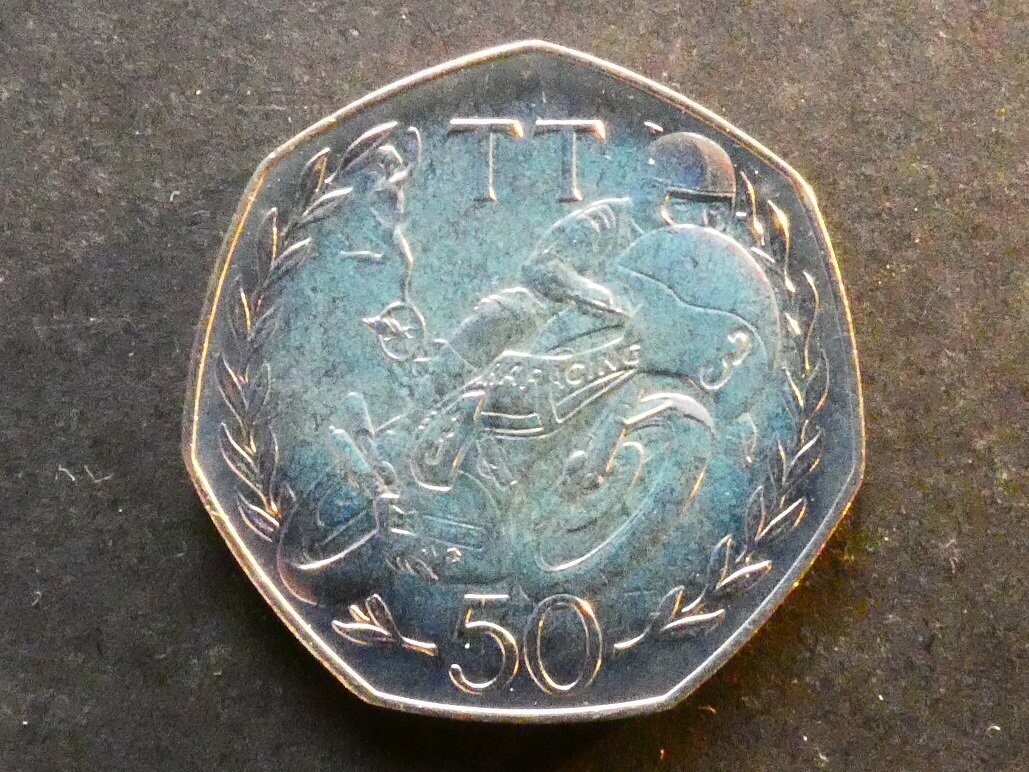 Isle of Man, Penny, 50 Pence, 1981AB, TT Races, "RA RACING"