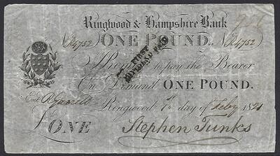 Ringwood & Hampshire Bank, 1 Pounds, 1st February 1821