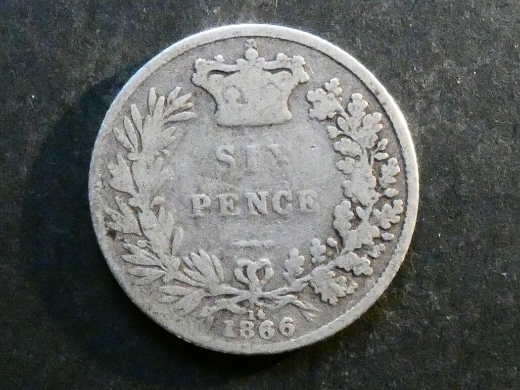 Sixpence, 1866, die number 14.