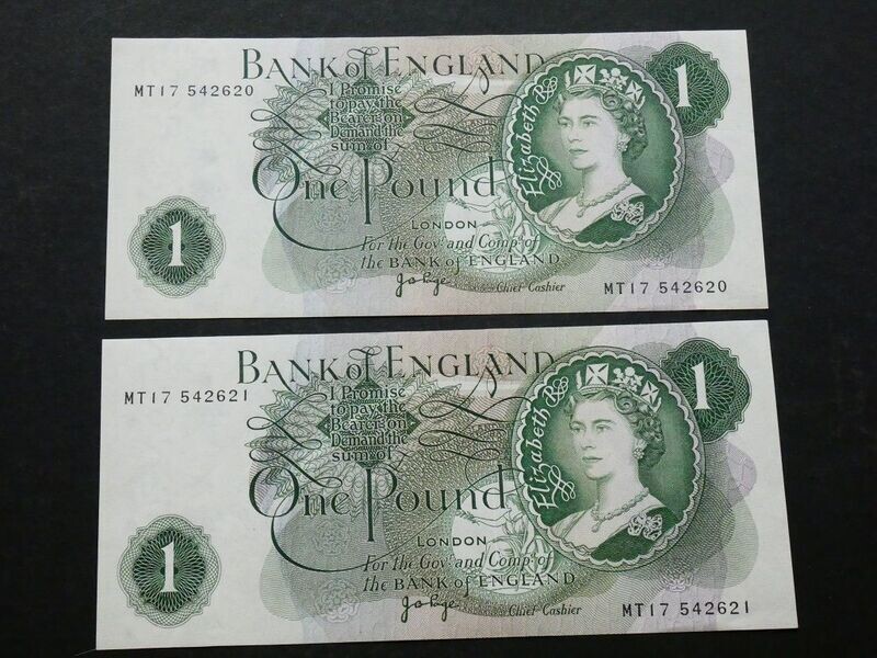 1 Pound, Page, ND(1970-1977), replacement issue, consecutive pair.