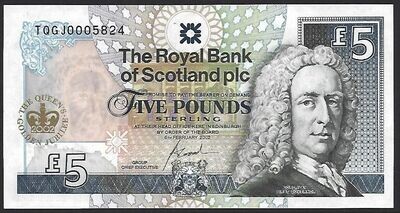 Royal Bank of Scotland, 5 Pounds, 6th February 2002, Elizabeth II Golden Jubilee commemorative.