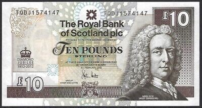 Royal Bank of Scotland, 10 Pounds, 6th February 2012, Elizabeth II diamond Jubilee commemorative.