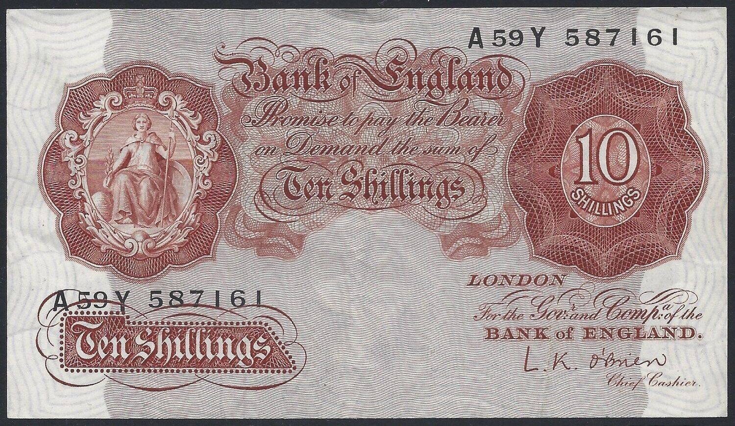 10 Shillings, O'Brien, ND(1955-1961).