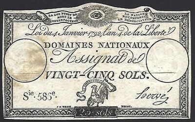 France, Assignat of 25 Sols, 4.1.1792.