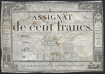 France, Assignat of 100 Francs, (7.1.1795).