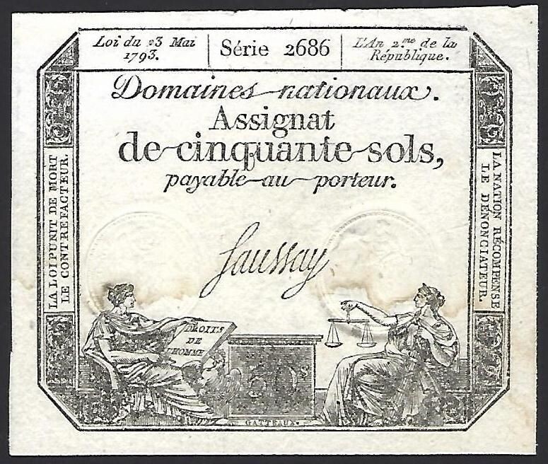 France, Assignat of 50 Sols, 23.5.1793.