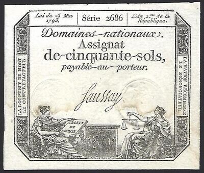 France, Assignat of 50 Sols, 23.5.1793.