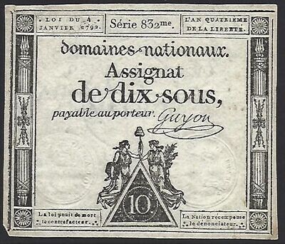 France, Assignat of 10 Sous, 4.1.1792.