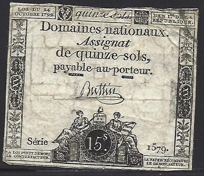 France, Assignat of 15 Sols, 24.10.1792.