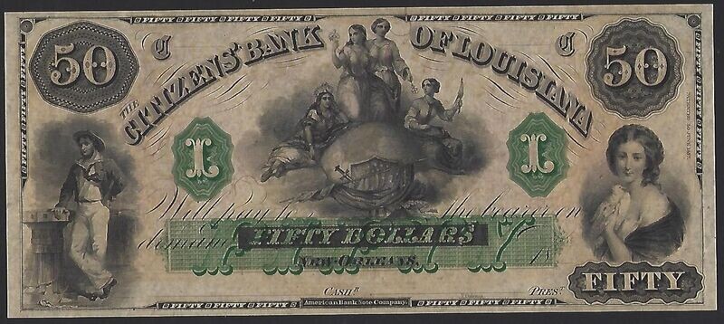 USA, Citizens' Bank of Louisiana, 50 Dollars, ND, 1860s.