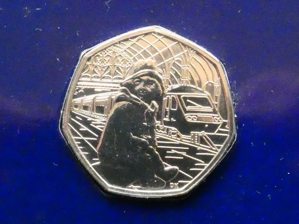 50p, 2018, Paddington Bear - on Paddington Station platform.
