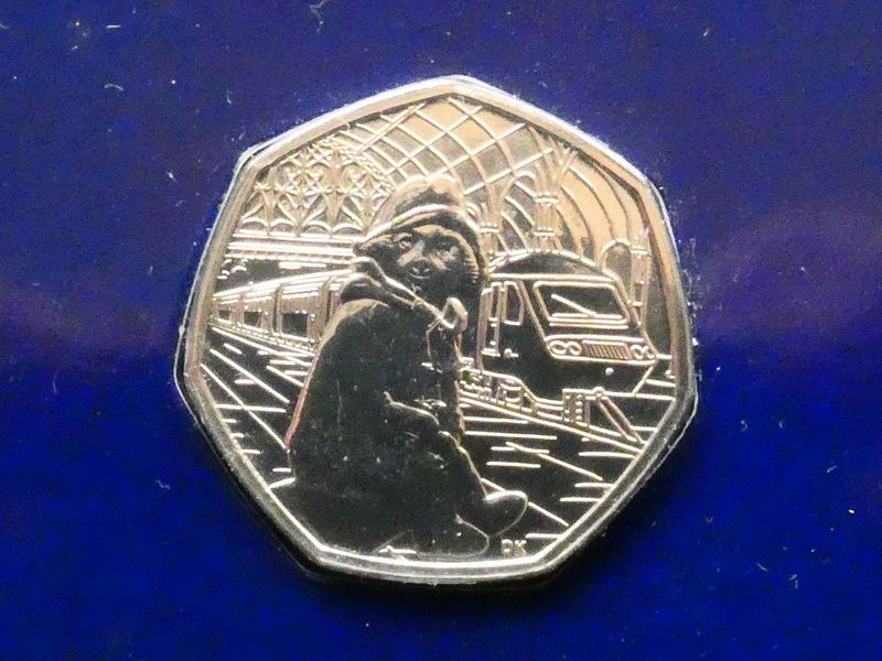 50p, 2018, Paddington Bear - on Paddington Station platform.