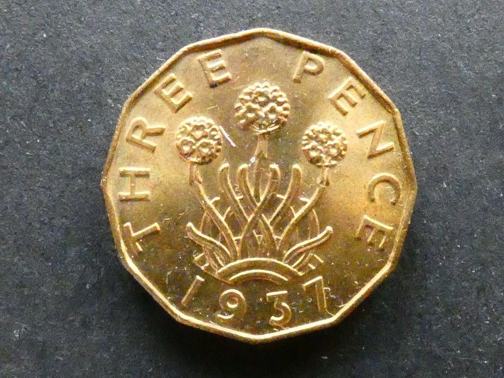 Threepence, 1937, brass.