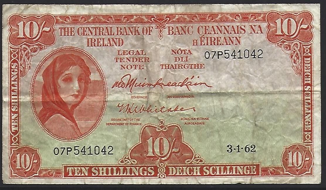 Ireland, 10 Shillings, 3.1.1962