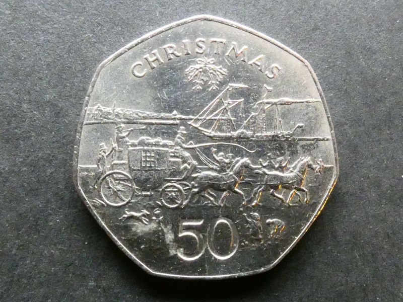 Isle of Man, 50 Pence, 1980AA, Christmas