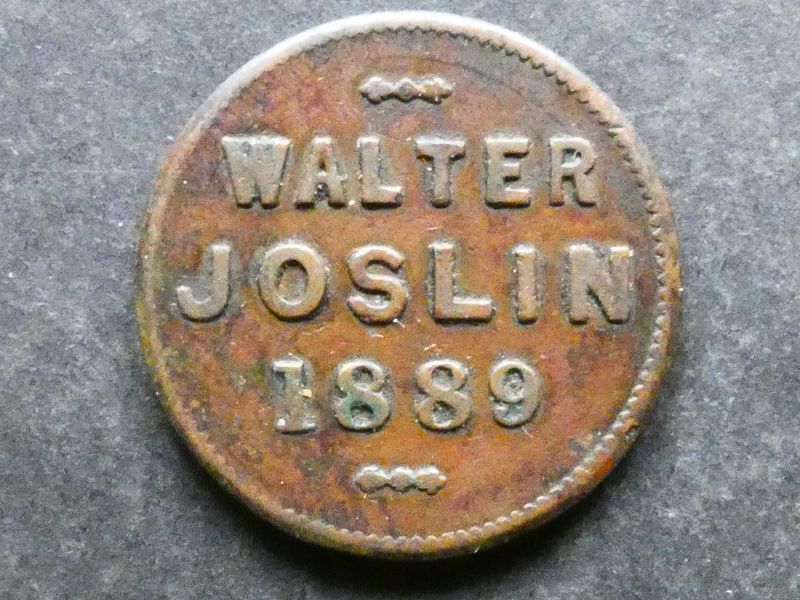 Market token, Walter Joslin, 1889, 1 Shilling