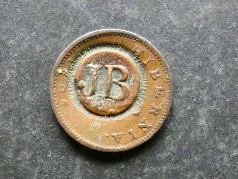 Countermarked, Irish Farthing, 1806, c/m "J B 1811"