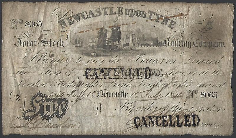 Newcastle Joint Stock Banking Co., 5 Pounds, 1st July 1840