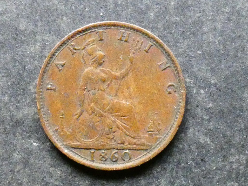 Farthing, 1860, toothed border.